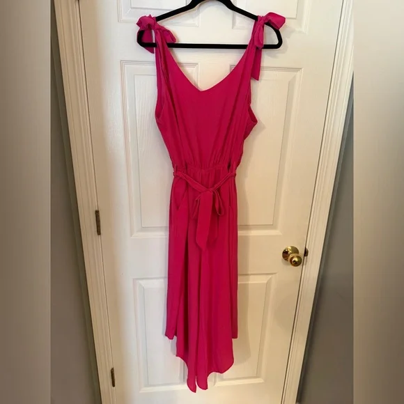 Pink Tie Sleeve, Asymmetrical Leg Jumpsuit with pockets - Picture 1 of 6